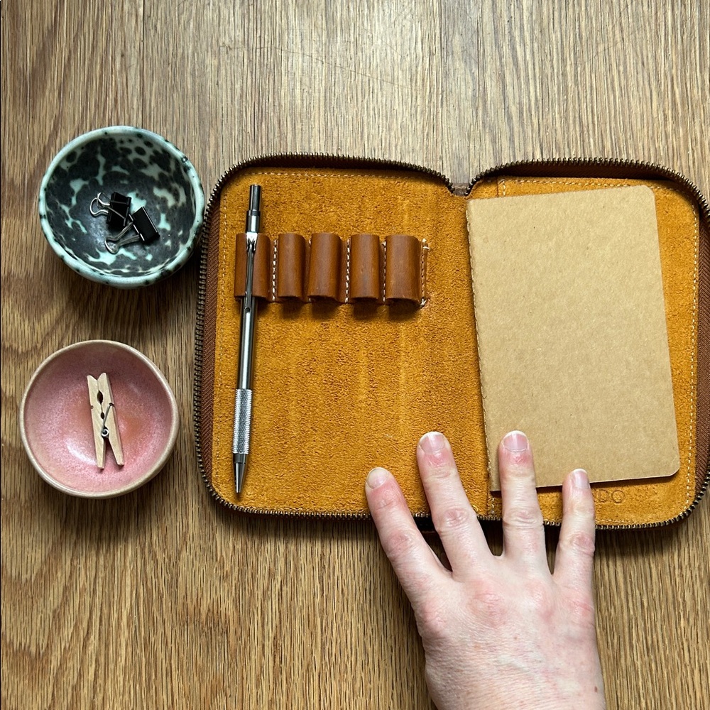 Brown camel Leather Notebook Cover Pen Holder organizer Field Notes size